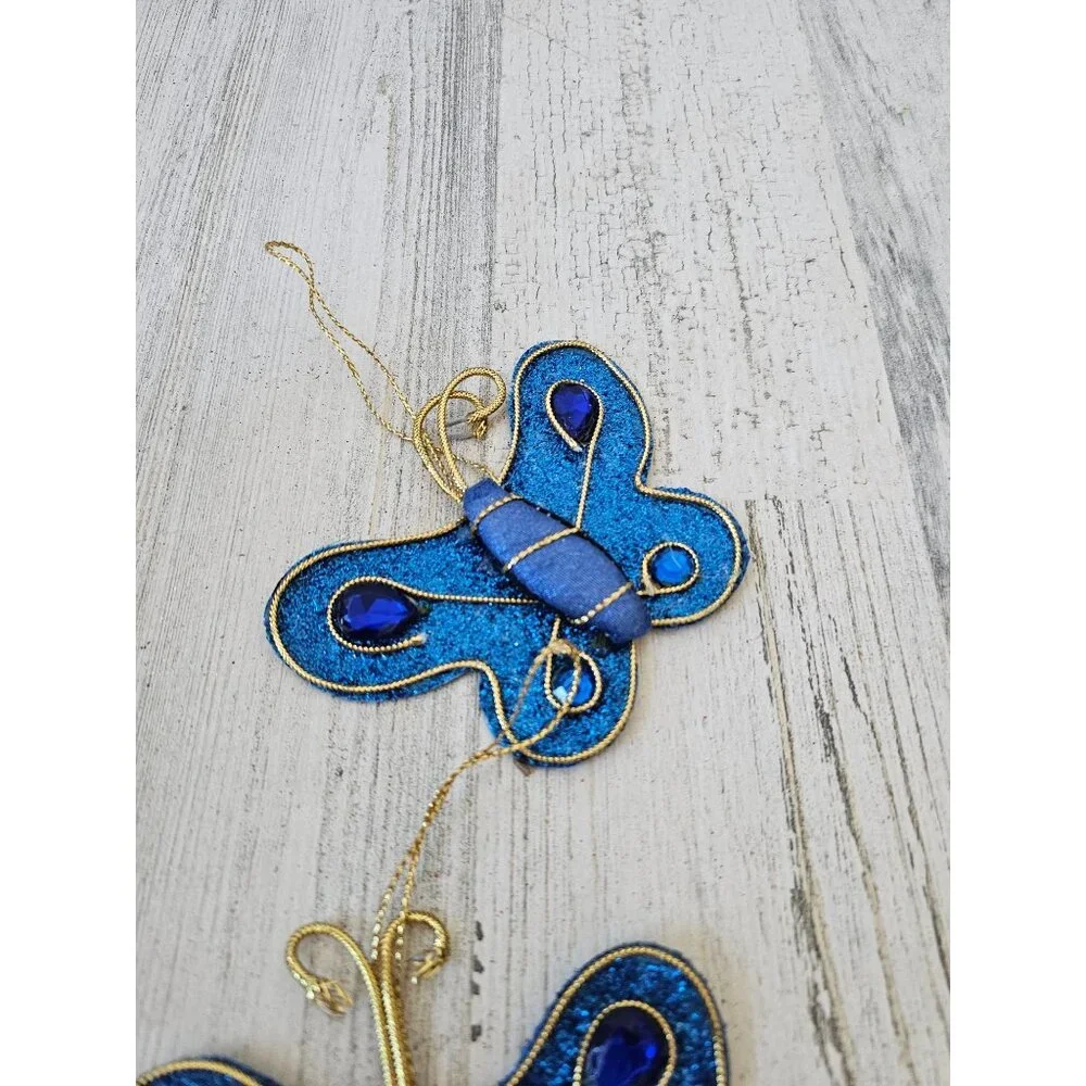 Vintage silvestri blue‎ sparkle butterfly ornament gold Xmas tree unique